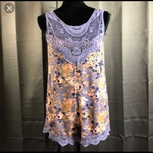 Purple floral and lace detail romper